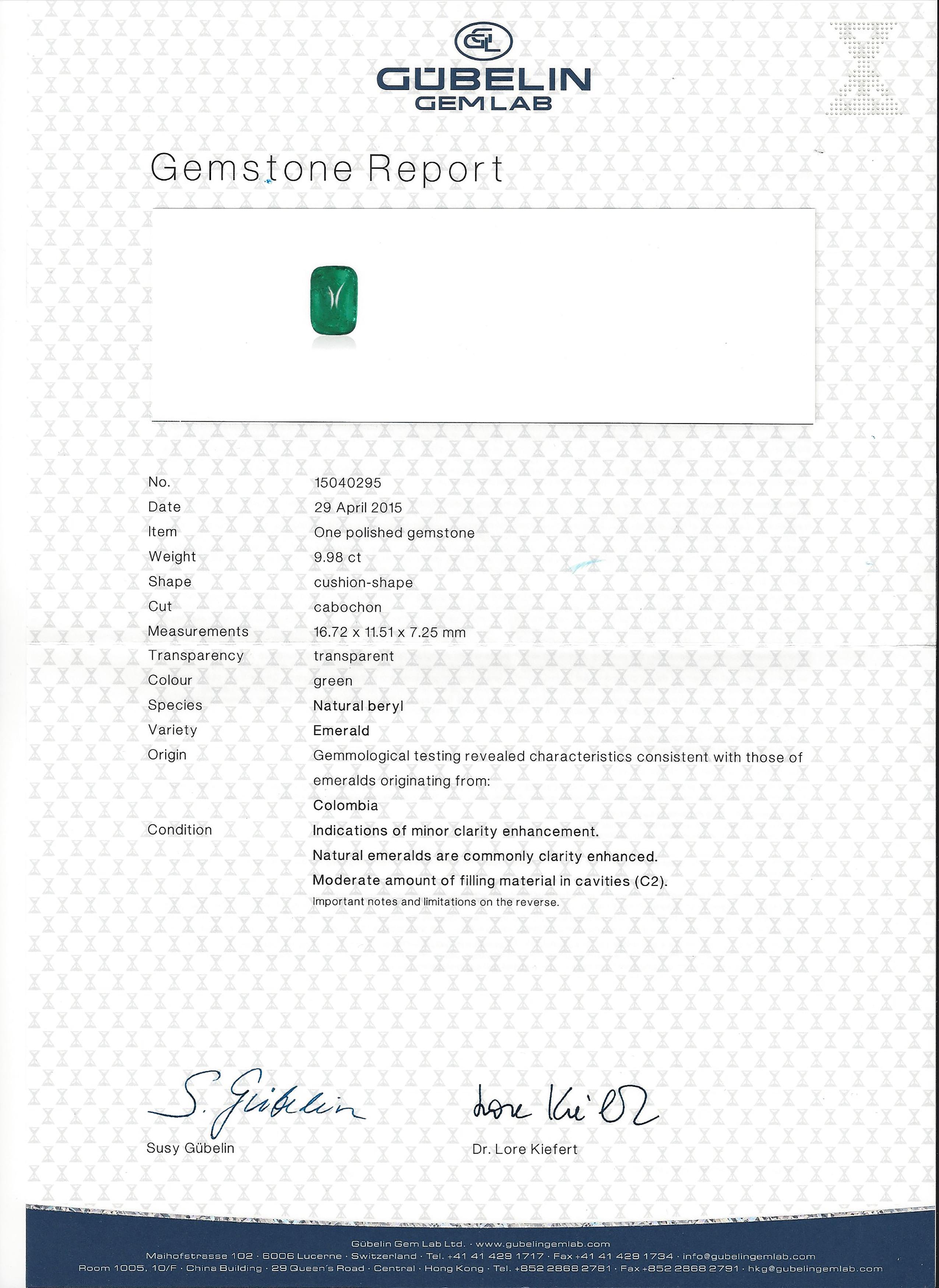 Gubelin Certified 9.88ct Emerald Ring For Sale 1
