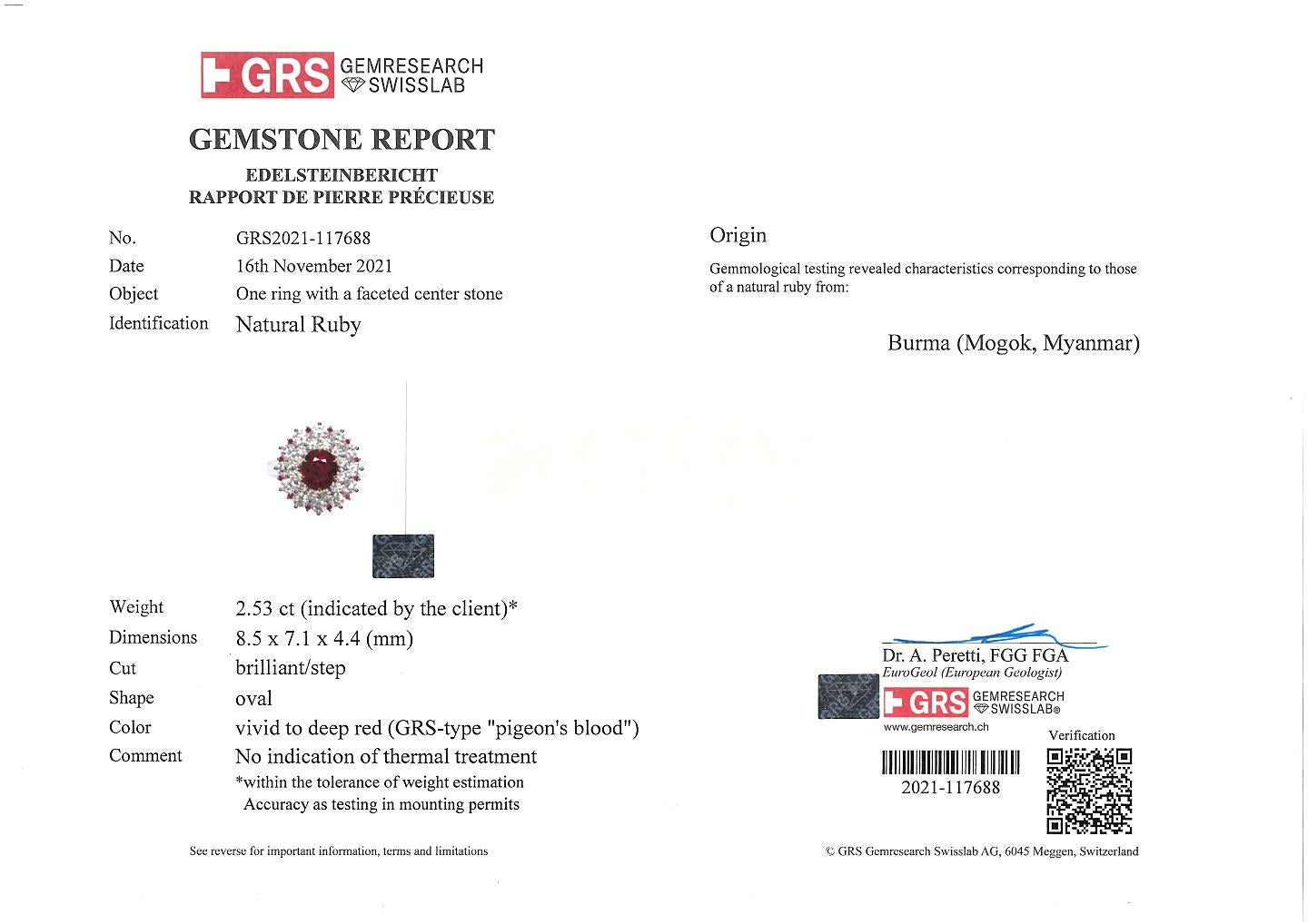  GRS Certified Natural Pigeon's Blood Red Ruby 'Burma/Myanmar, Mogok' 2.5ct Ring 3
