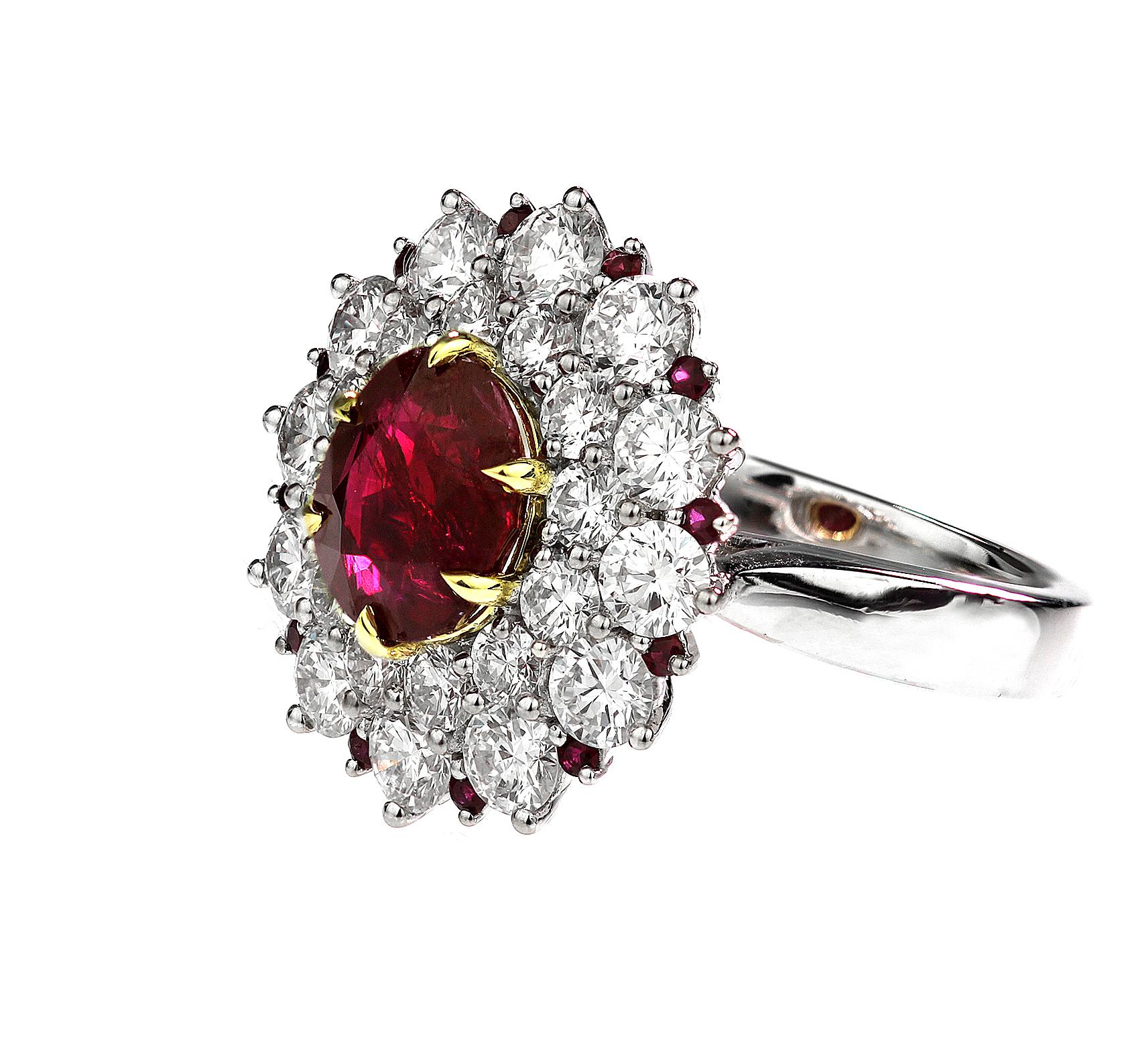  GRS Certified Natural Pigeon's Blood Red Ruby 'Burma/Myanmar, Mogok' 2.5ct Ring In New Condition In London, GB