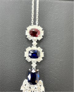 Gubelin Certified Burma No Heat Ruby Sapphire Diamond Platinum Pendant Necklace