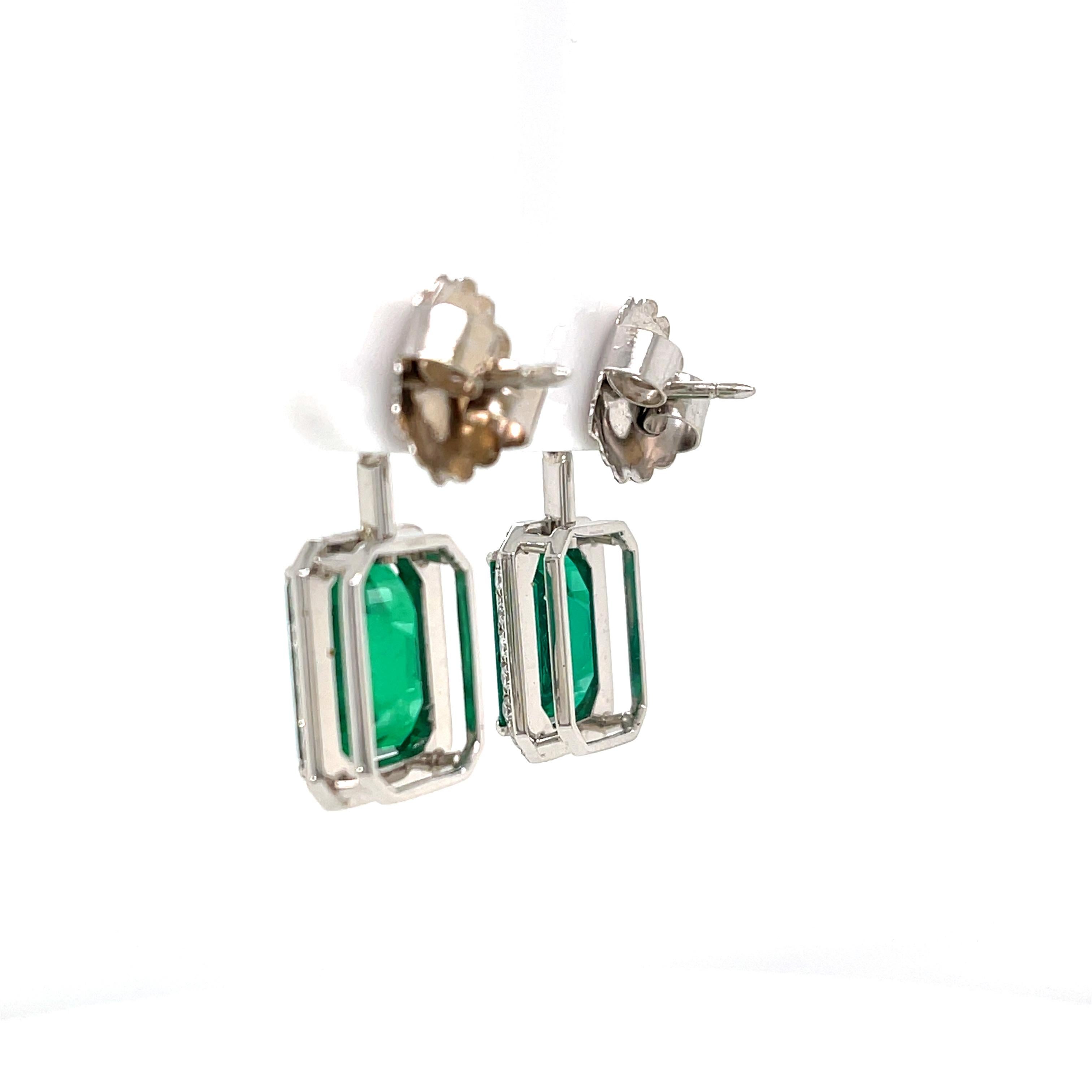 Contemporary Gubelin Certified Colombian Emerald Diamond Earrings For Sale