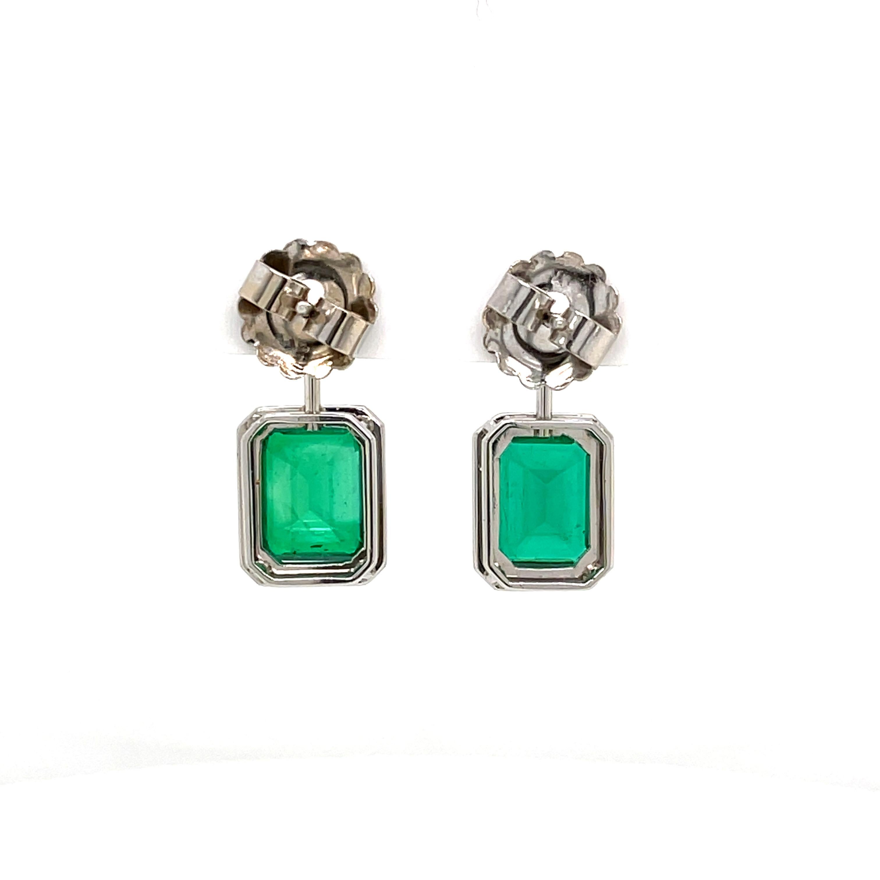 Emerald Cut Gubelin Certified Colombian Emerald Diamond Earrings For Sale