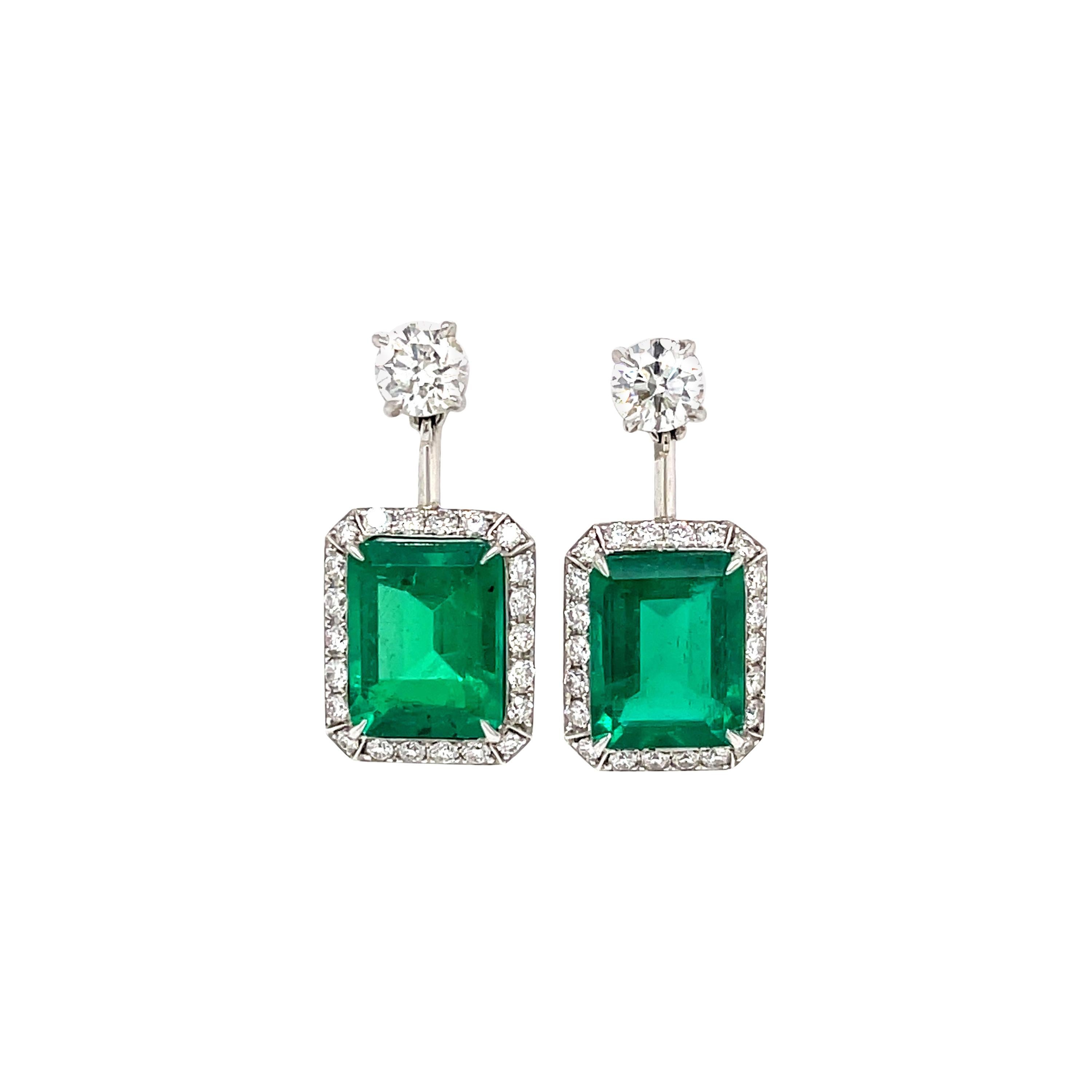 Gubelin Certified Colombian Emerald Diamond Earrings For Sale