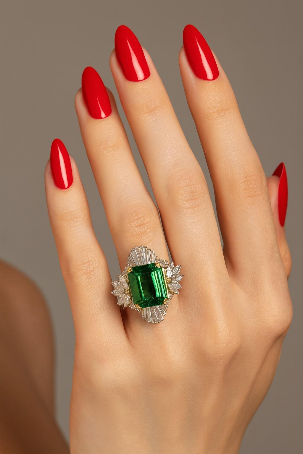 Emerald Cut Gubelin Certified Colombian Emerald Diamond Platinum Ring For Sale