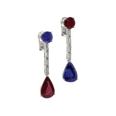 Gübelin Certified Ruby, Sapphire and Diamond Drop Earrings