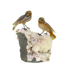 Gübelin Couple of Sparrows Agate Calcite Sculpture