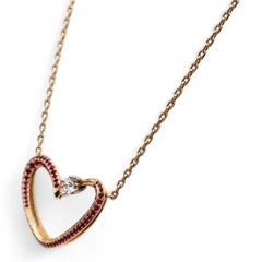 Gubelin Diamond and Rubies Heart Pendant Chain Necklace 18K Rose Gold