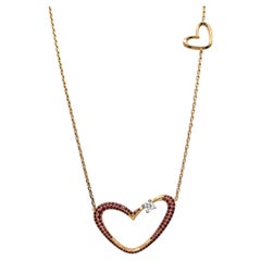 Gubelin Diamond and Rubies Heart Pendant Chain Necklace 18K Rose Gold