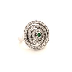 Gubelin Diamond and Tsavorite Ring in 18 Karat White Gold