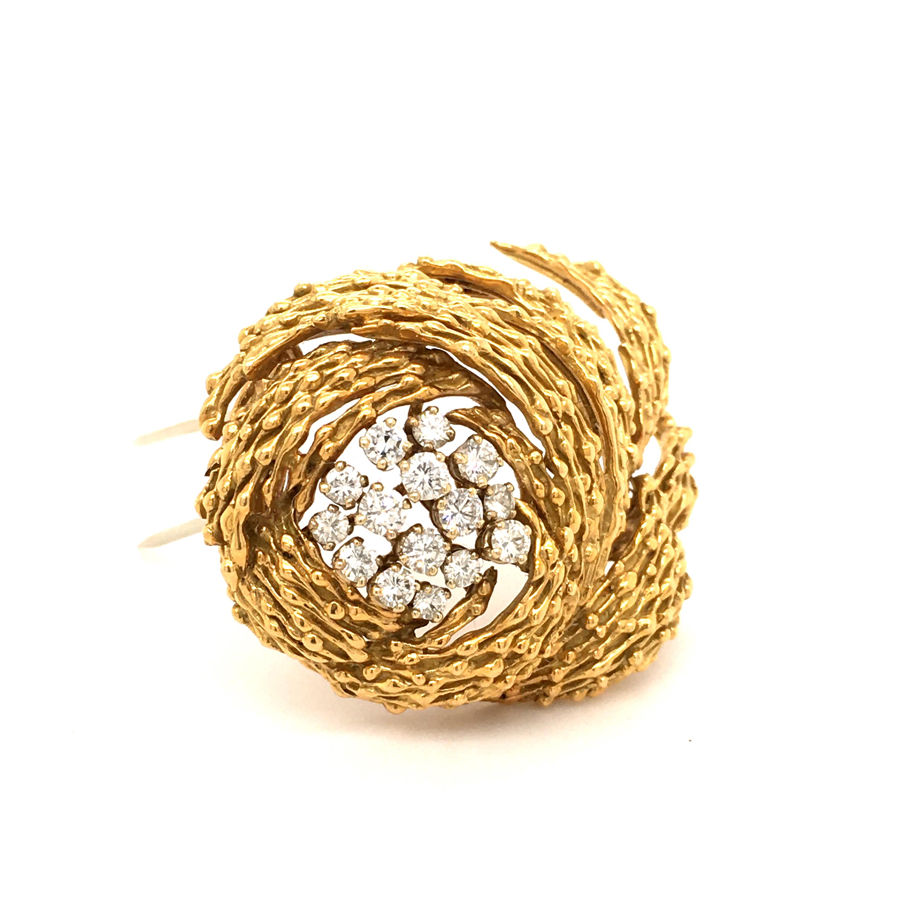 Retro Gubelin Diamond Brooch in 18 Karat Yellow and White Gold