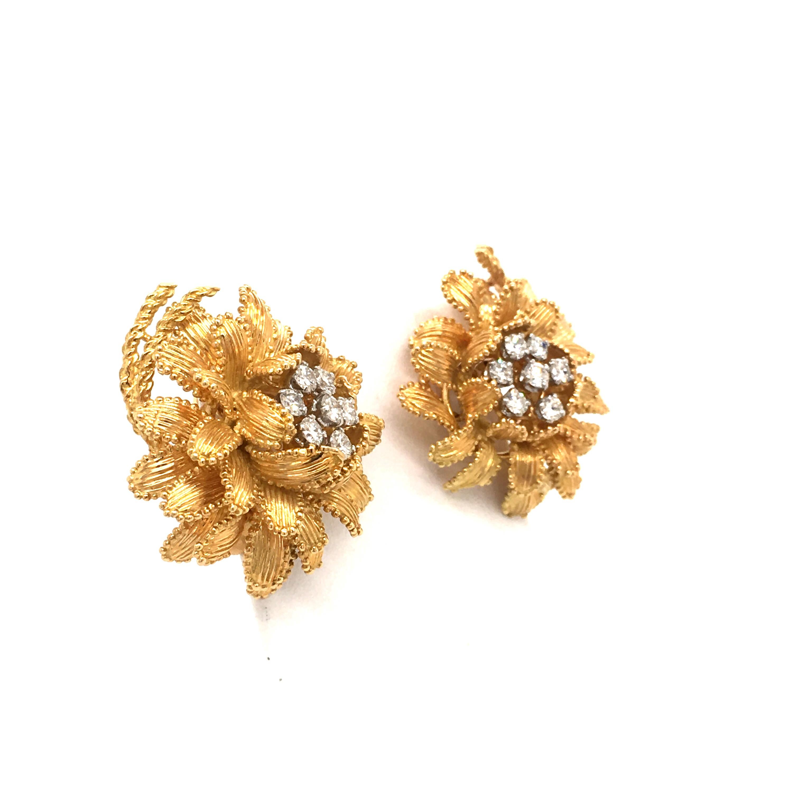 Women's or Men's Gubelin Diamond Earclips in 18 Karat Yellow and White Gold