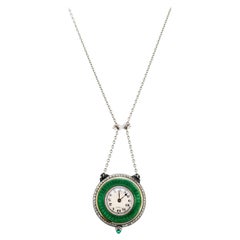 Antique Gubelin Diamond Enamel Platinum Gold Pendant Watch Necklace