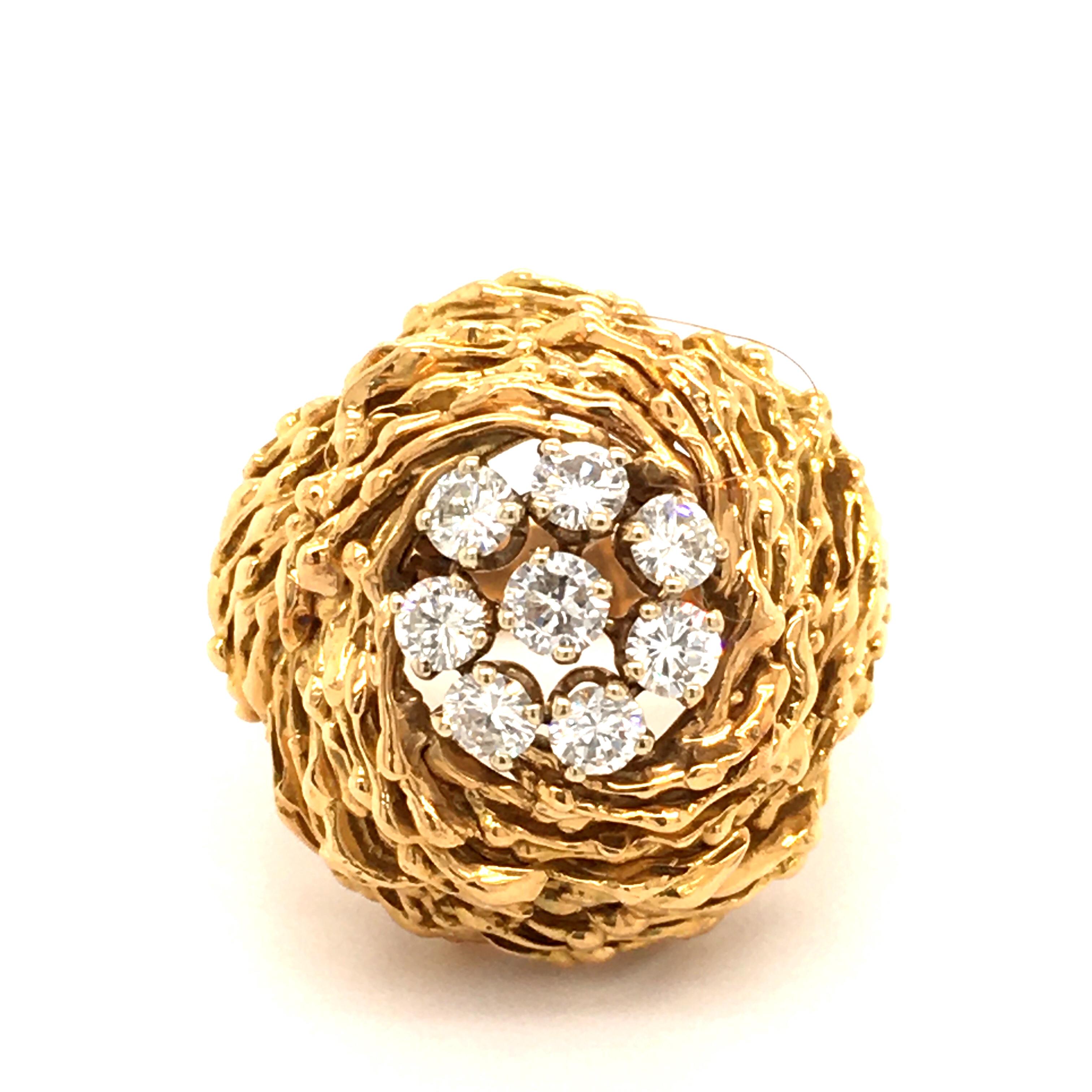 Retro Gubelin Diamond Ring in 18 Karat Yellow and White Gold