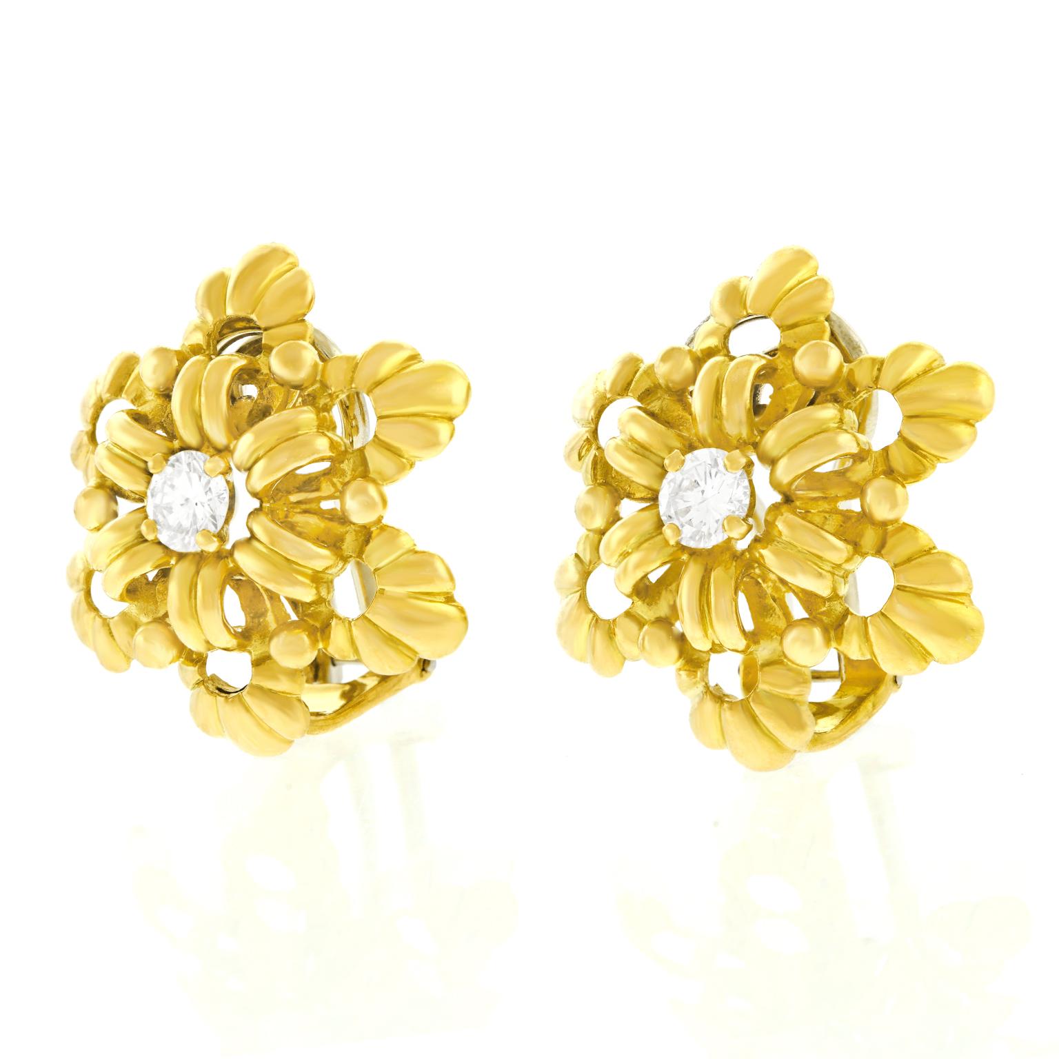 Modernist Gubelin Diamond Set Gold Earrings