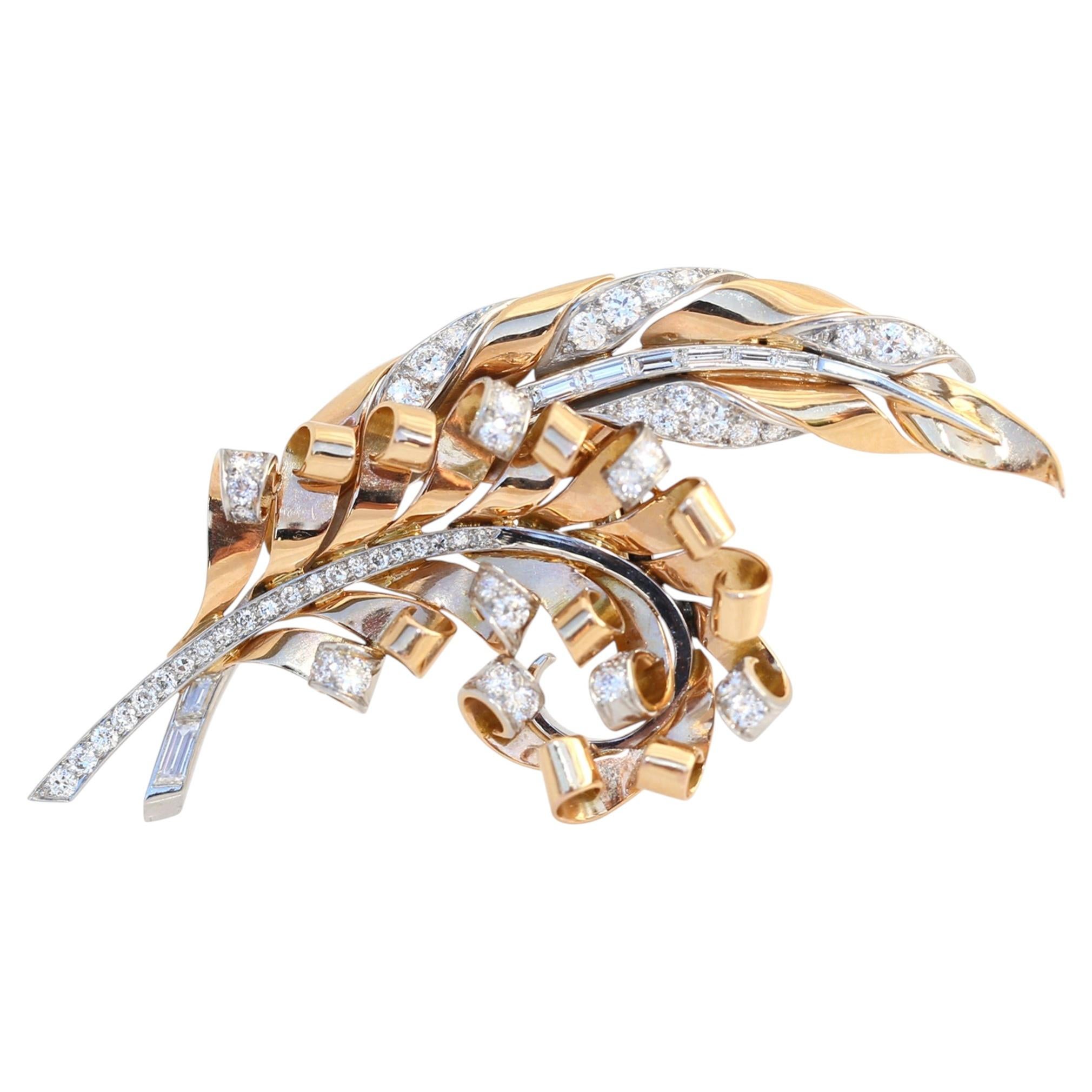 Gubelin Diamanti di Platino Spilla in oro giallo Svizzera, 1950