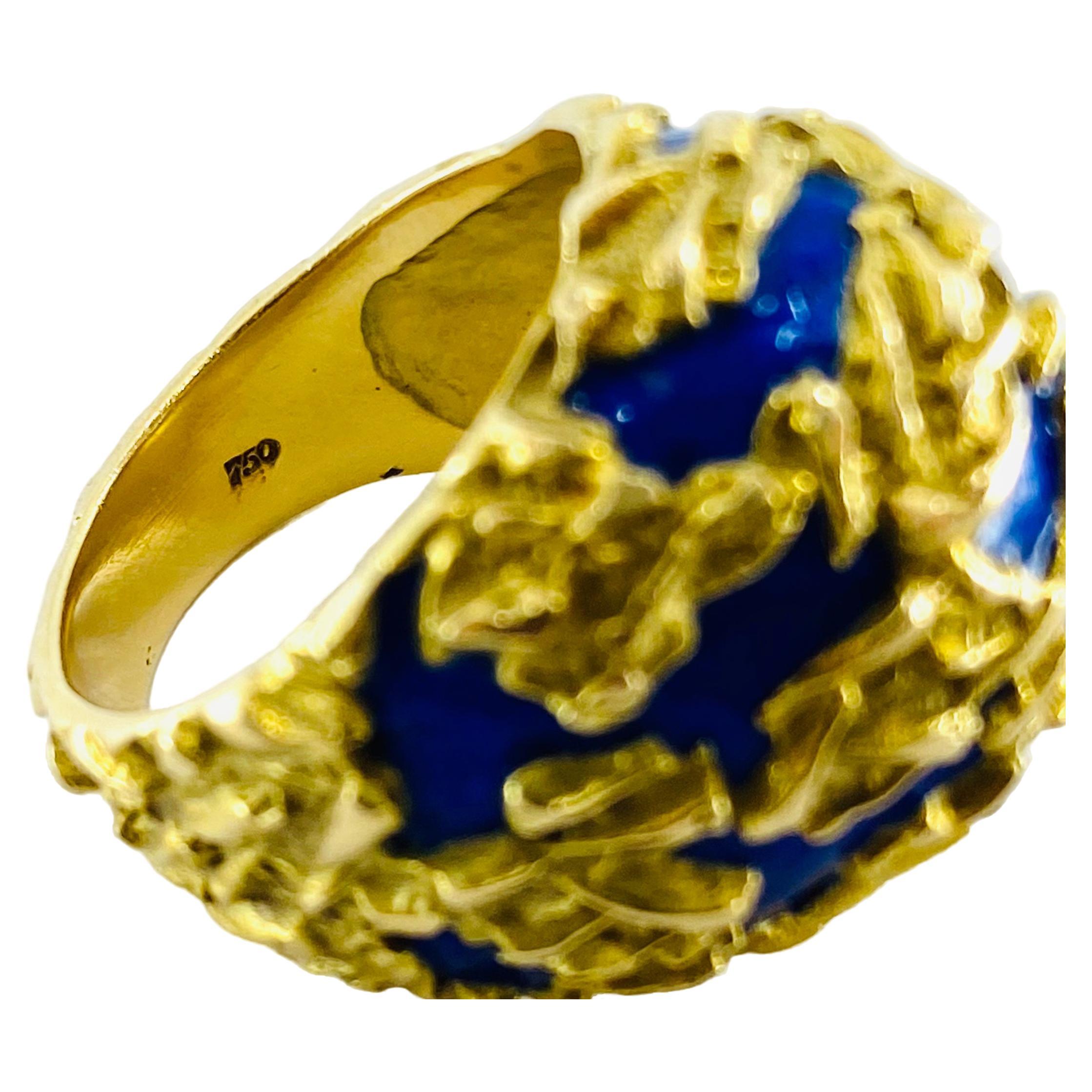 Gubelin Dome Gold Ring Blue Enamel 18k For Sale 6