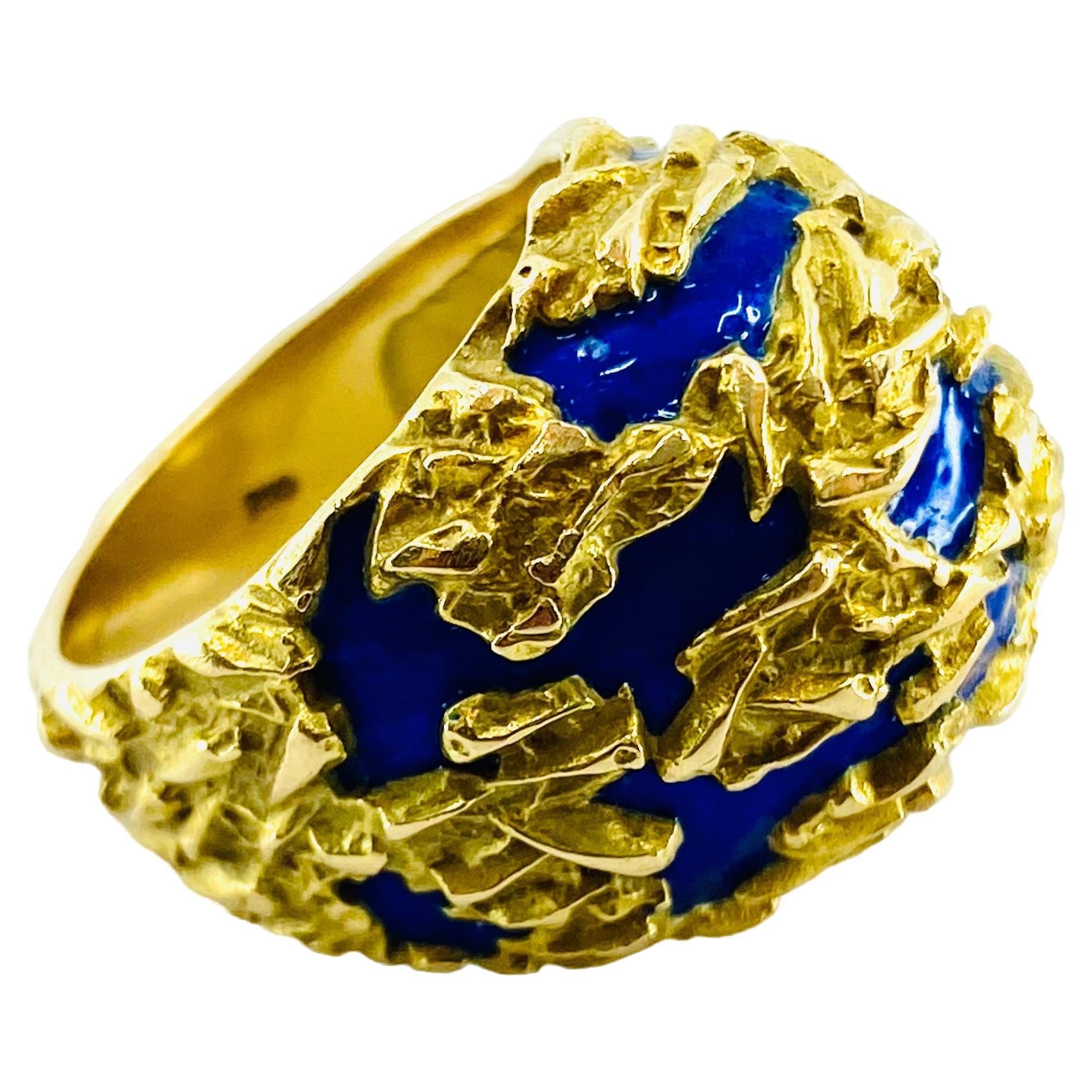 Gubelin Dome Gold Ring Blau Emaille 18k Damen im Angebot