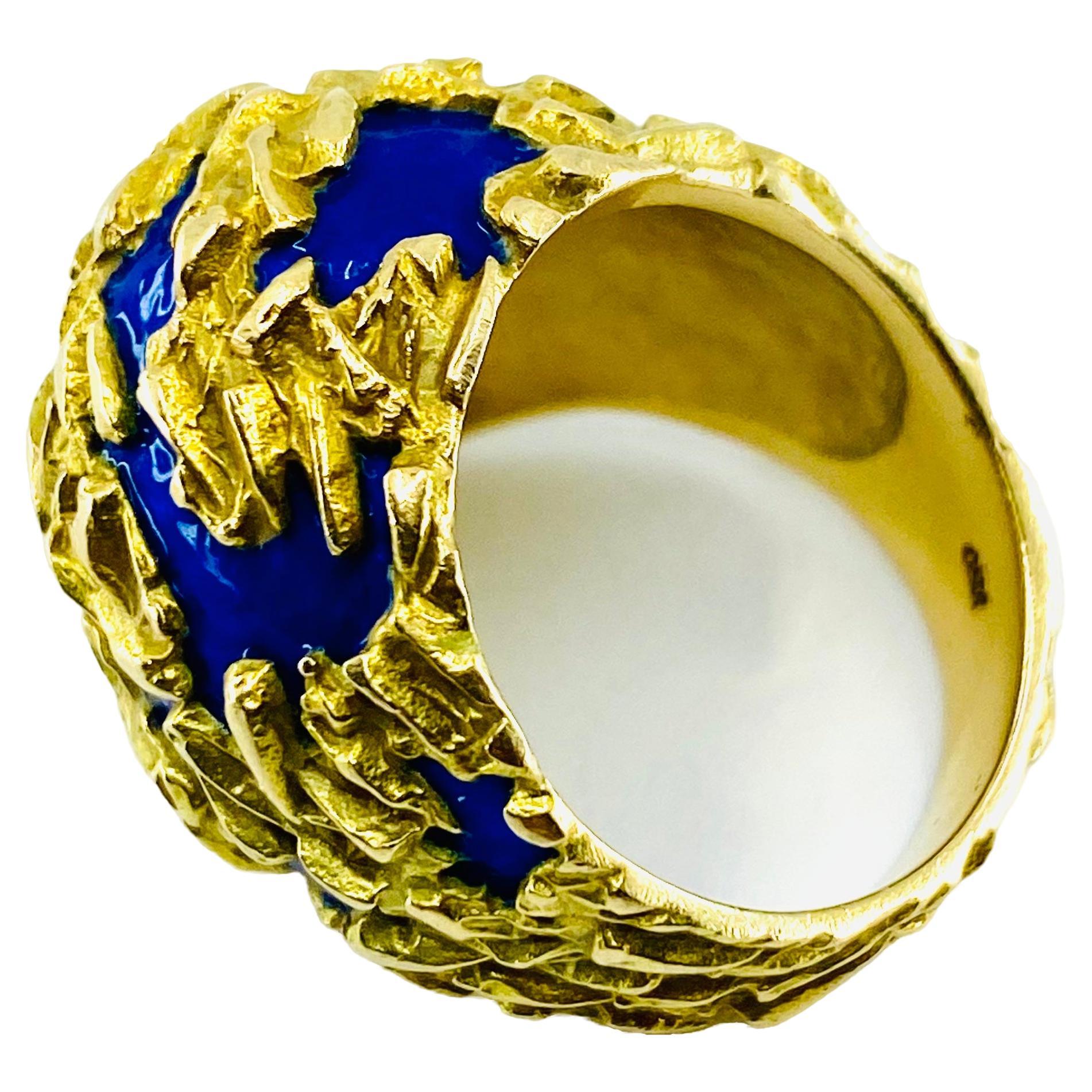 Gubelin Dome Gold Ring Blue Enamel 18k For Sale 1