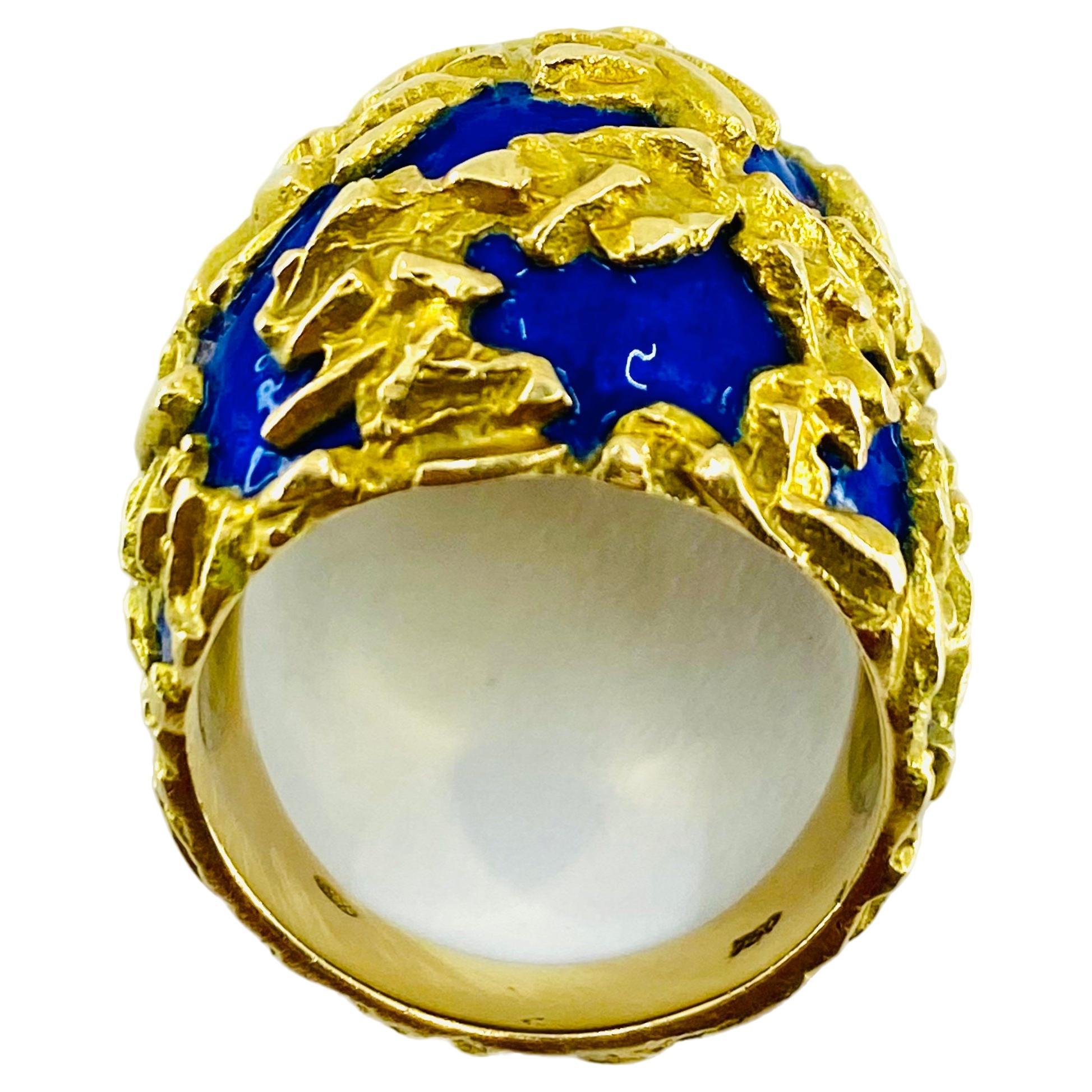 Gubelin Dome Gold Ring Blue Enamel 18k For Sale 2