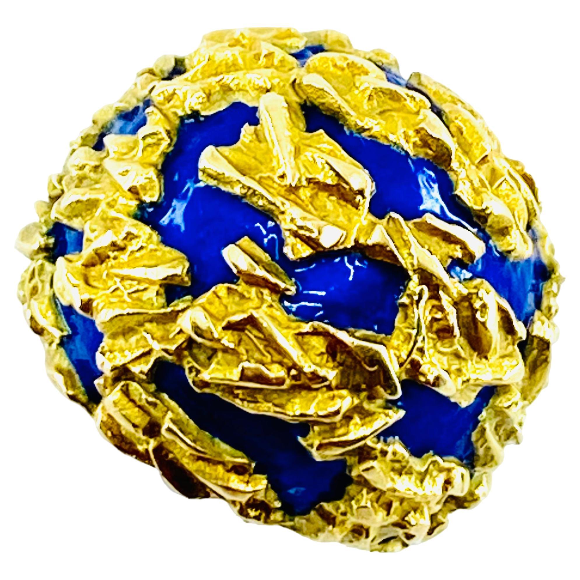 Gubelin Dome Gold Ring Blue Enamel 18k For Sale 3