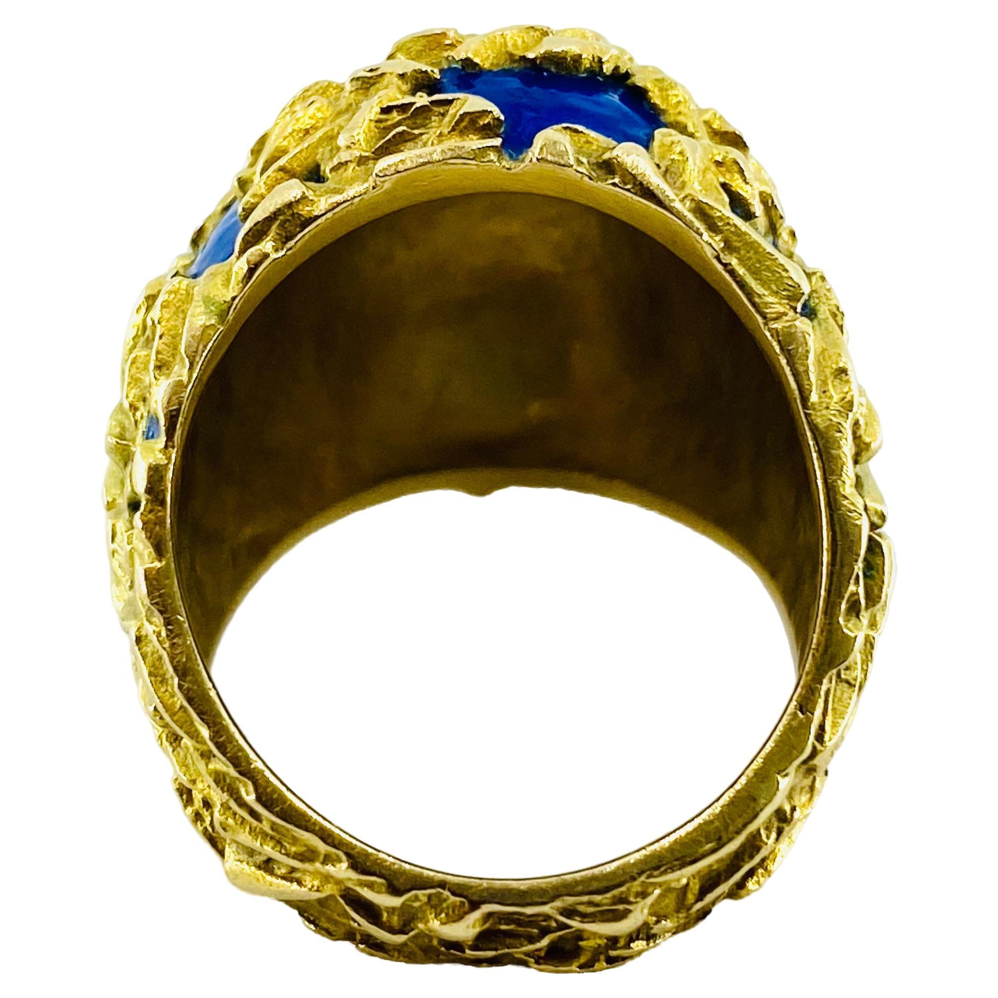 Gubelin Dome Gold Ring Blue Enamel 18k For Sale 5