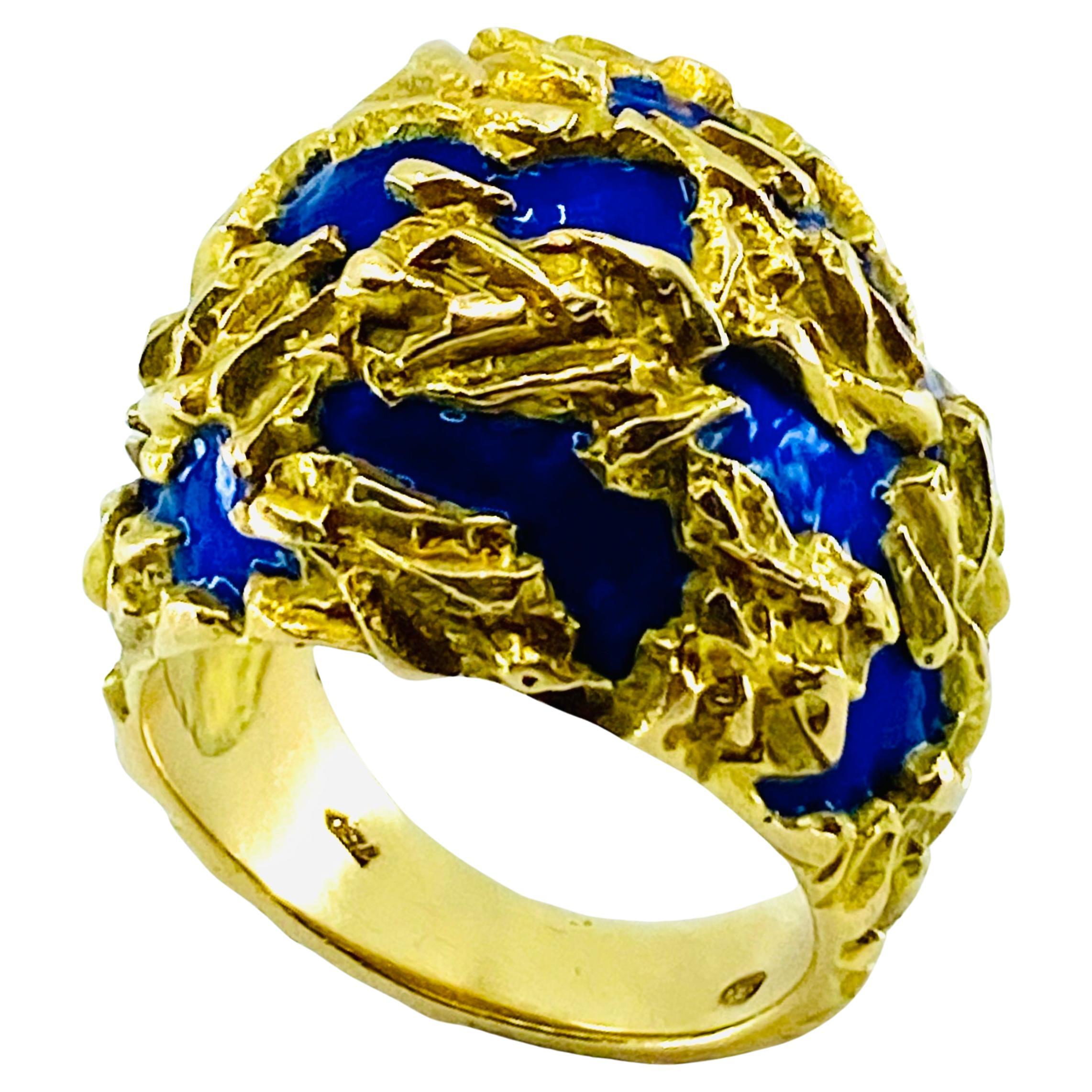 Gubelin Dome Gold Ring Blau Emaille 18k im Angebot