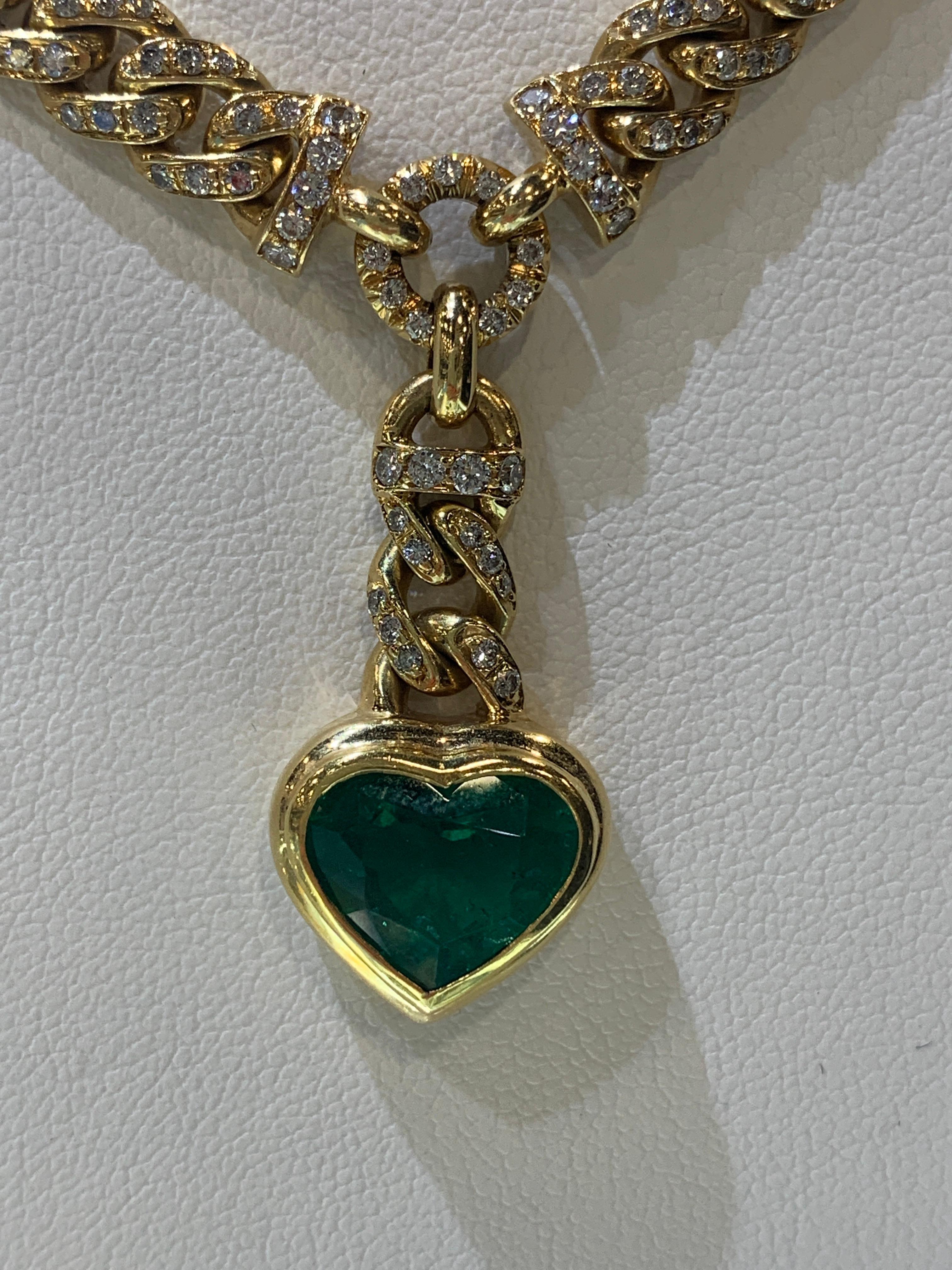 Heart Cut Gubelin Emerald and Diamond Necklace