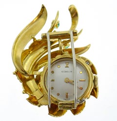 Gubelin Emerald Yellow Gold Watch Brooch Pin Clip, circa 1940s