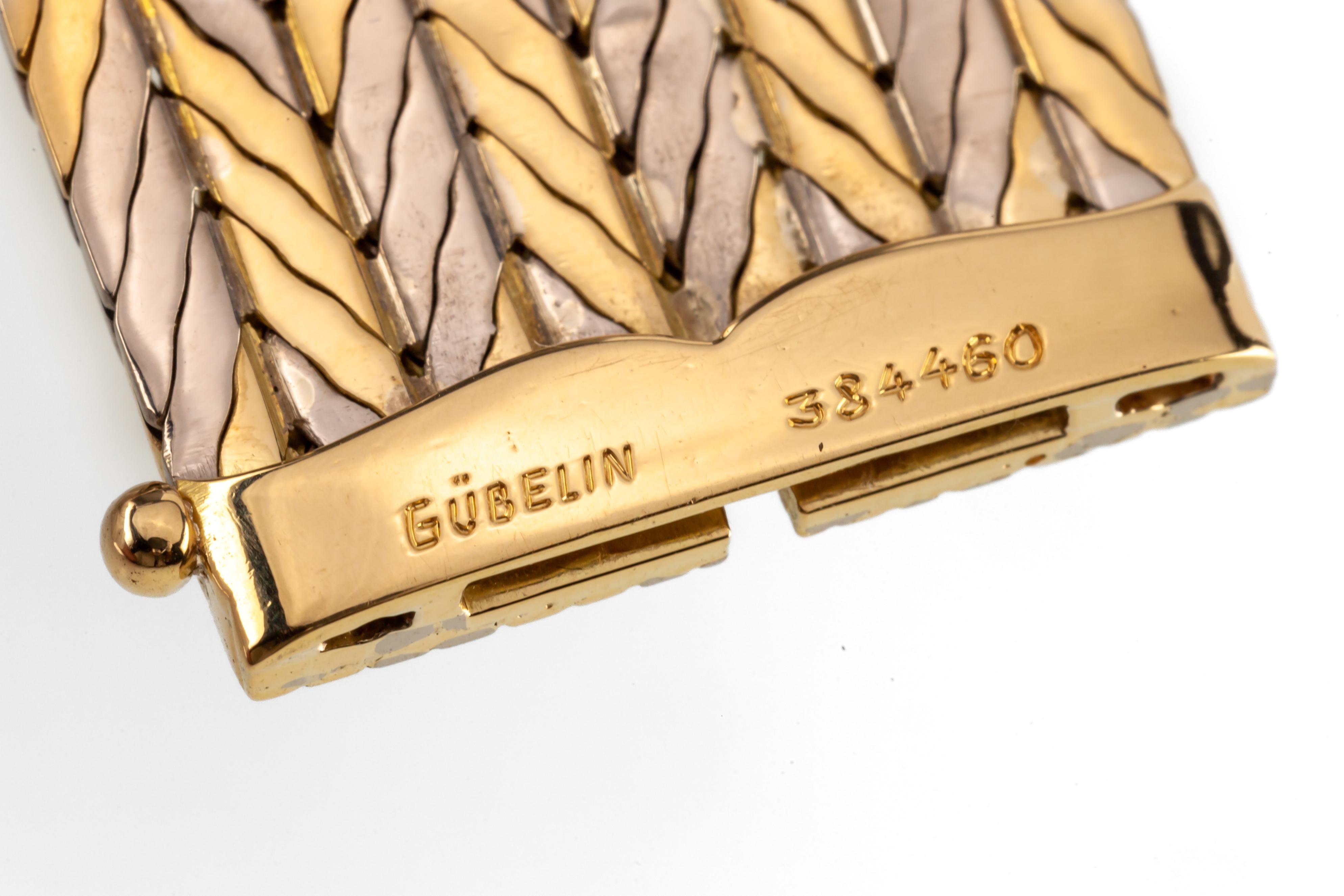 Gubelin Estate 18 Karat Two-Tone Gold Chevron Pattern Bracelet with Hidden Clasp In Good Condition For Sale In Sherman Oaks, CA