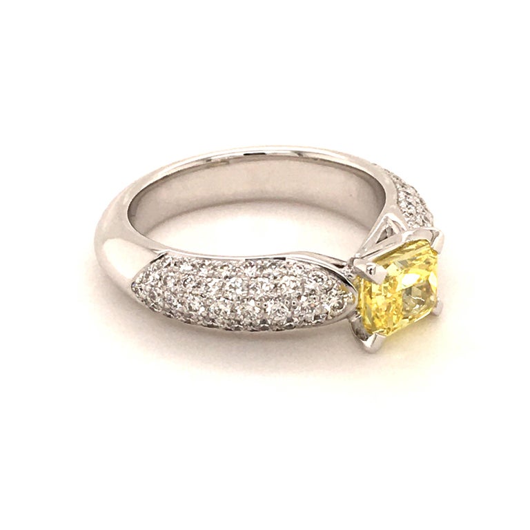 Modern Gubelin Fancy Vivid Yellow Diamond White Gold Ring For Sale