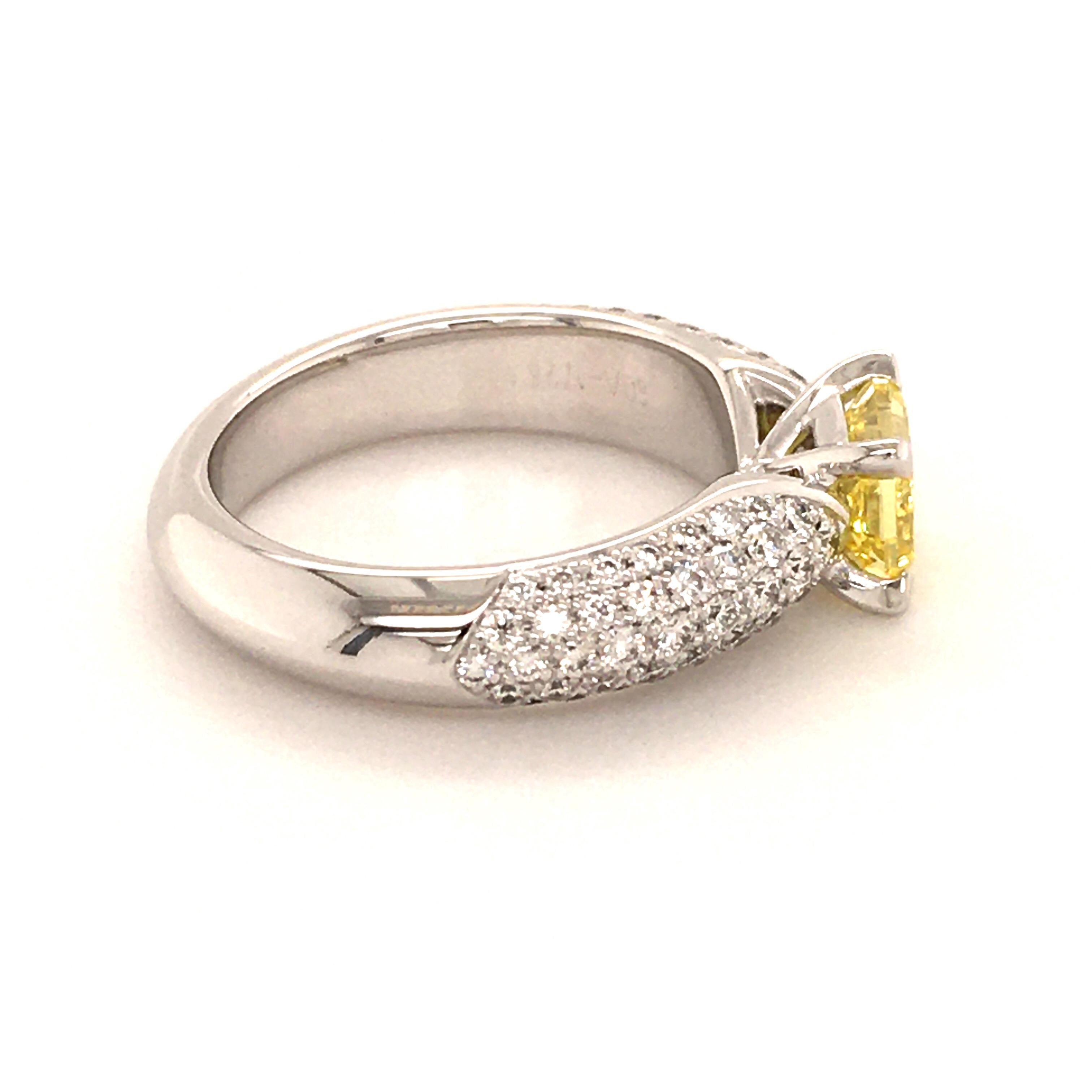 Modern Gubelin Fancy Vivid Yellow Diamond White Gold Ring For Sale