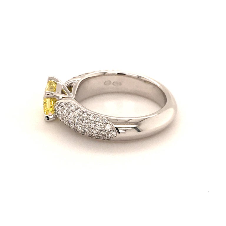 Women's or Men's Gubelin Fancy Vivid Yellow Diamond White Gold Ring For Sale