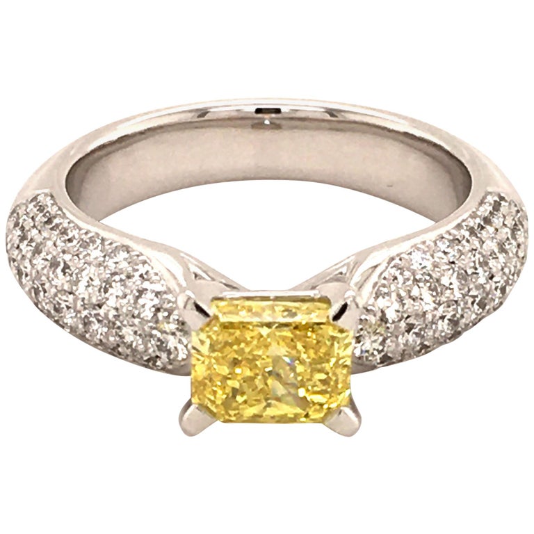 Gubelin Fancy Vivid Yellow Diamond White Gold Ring For Sale