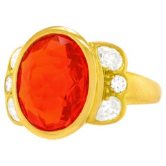 Gubelin Fire Opal Diamond and Gold Ring