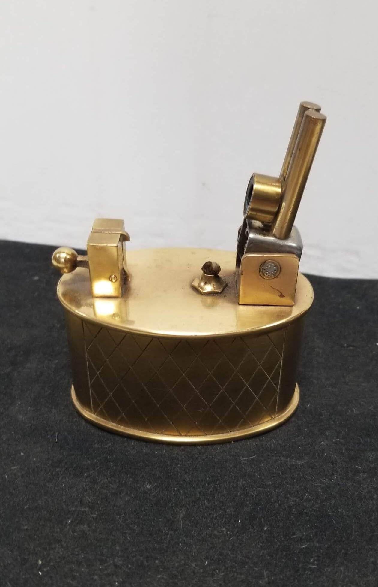 Swiss Brass Lift Arm Tabletop Lighter By Brilux for Dunhill For Sale 1