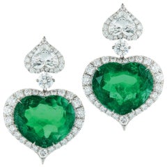 Gübelin GIA Certified Heart Shape Emerald Diamond Earrings