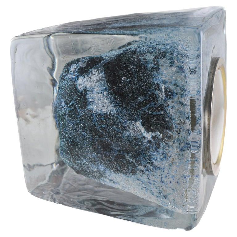 Art déco Horloge de bureau modérée mi-siècle en verre glacé « Ice Cube » de Gubelin, années 1960 en vente