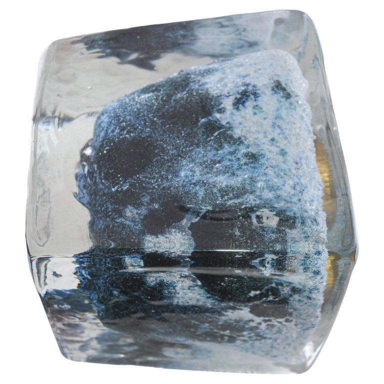 Verre brun Horloge de bureau modérée mi-siècle en verre glacé « Ice Cube » de Gubelin, années 1960 en vente