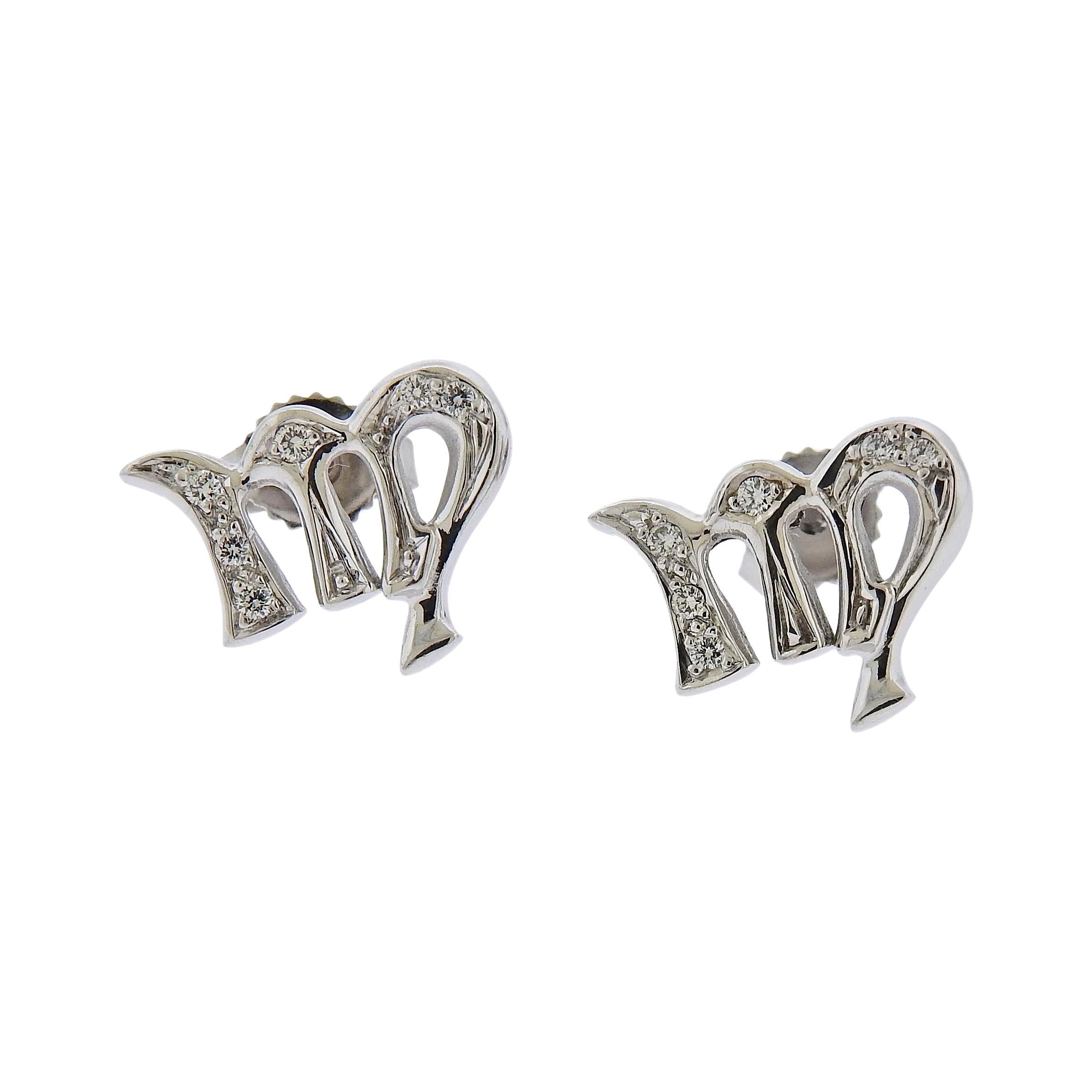 Gubelin Gold Diamond Virgo Zodiac Sign Stud Earrings