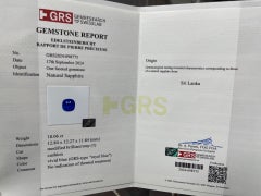 Gubelin GRS Certificate 18.06 Ct Unheated Royal Blue Sapphire Srilanka