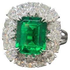 Gubelin GRS Certified 3.46 Carat Colombian No Oil Emerald Diamond Platinum Ring