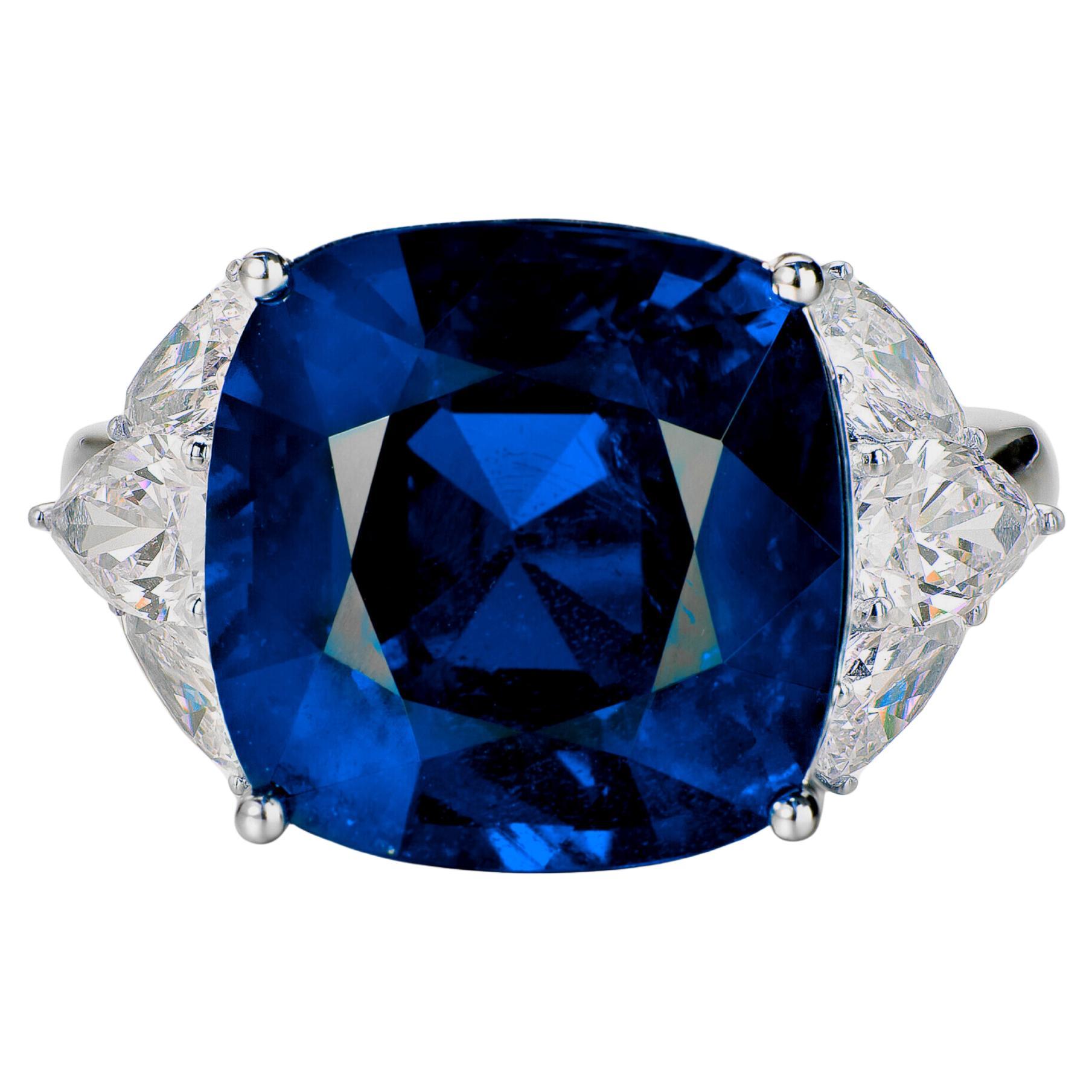 Gubelin GRS Certified 9 Ct. Blue Sapphire Diamond Platinum Ring