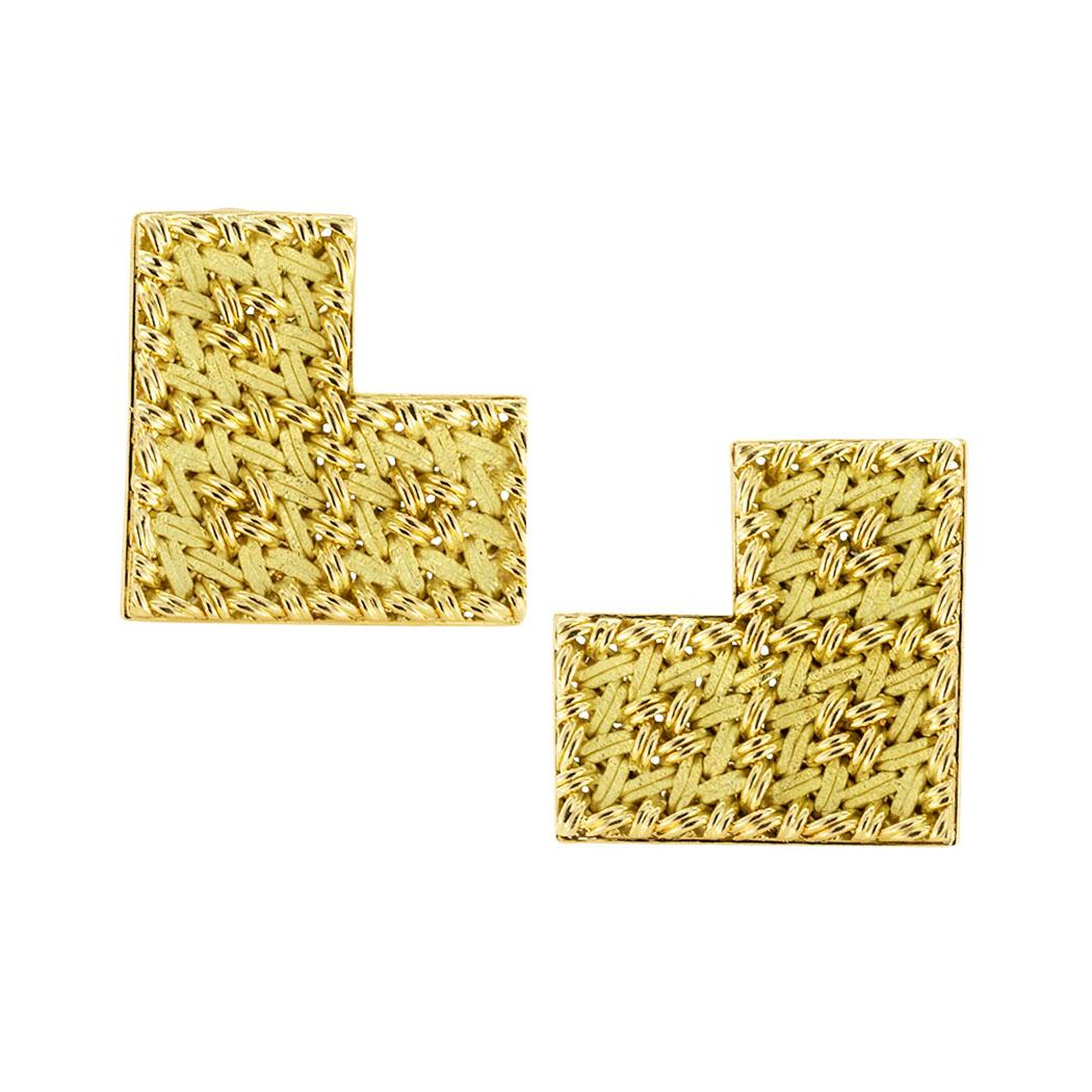 Modern Gubelin Handcrafted Woven Yellow Gold Clip On Earrings For Sale