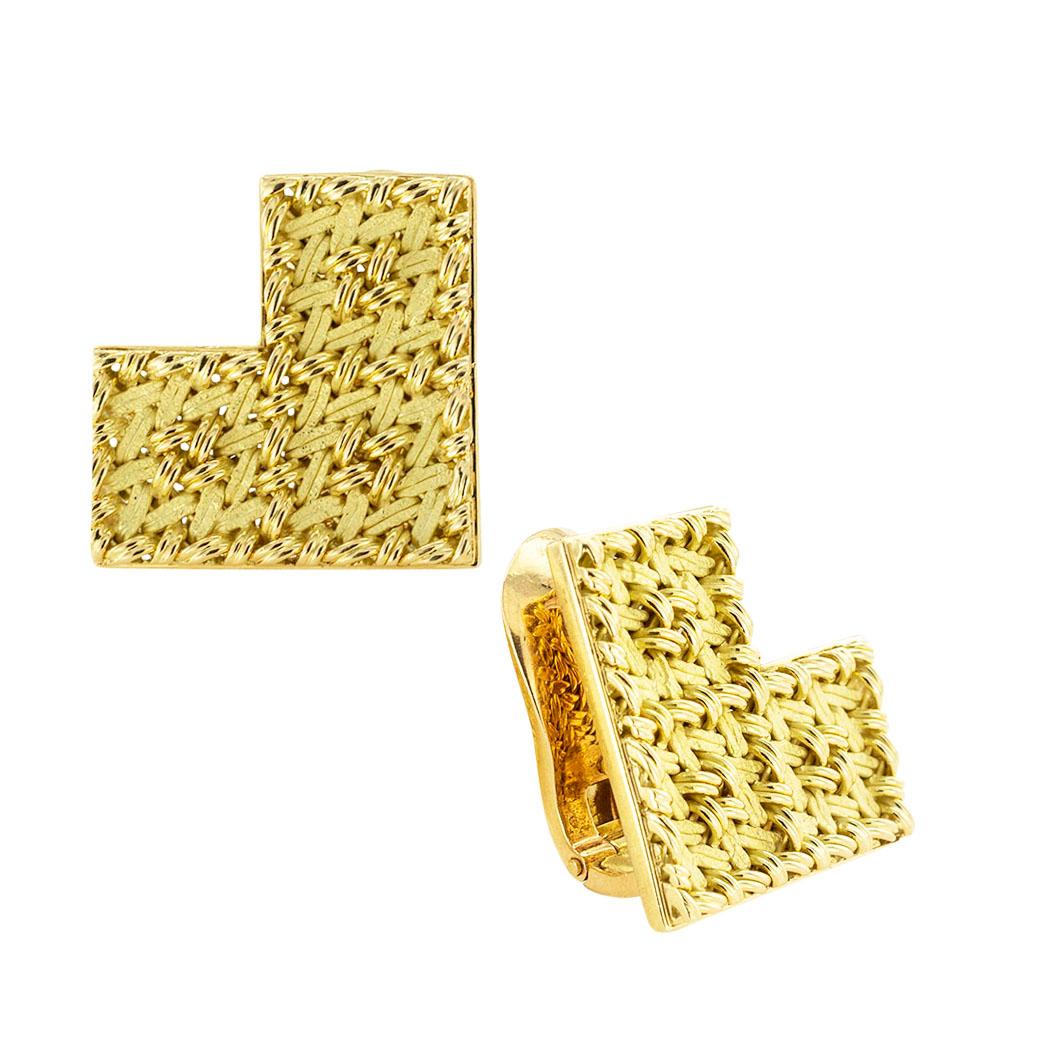 Women's Gubelin Handcrafted Woven Yellow Gold Clip On Earrings For Sale