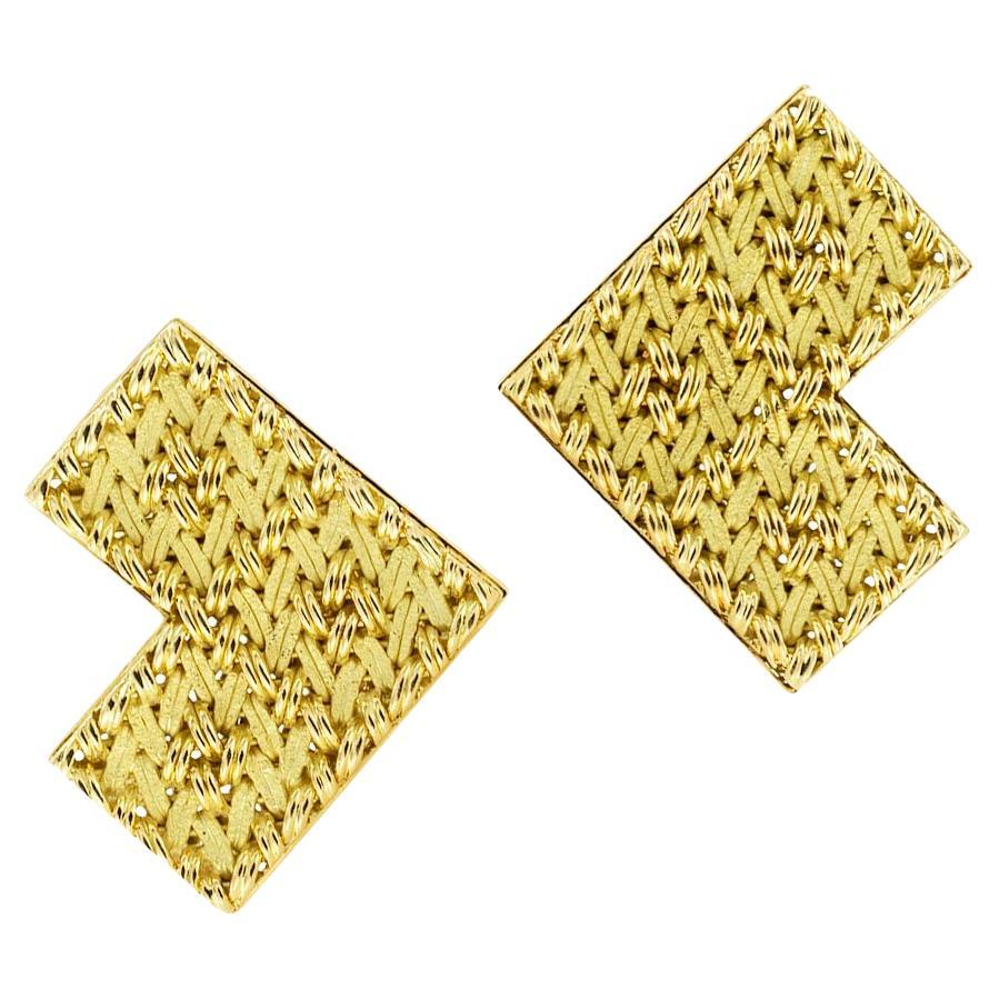 Gubelin Handcrafted Woven Yellow Gold Clip On Earrings For Sale