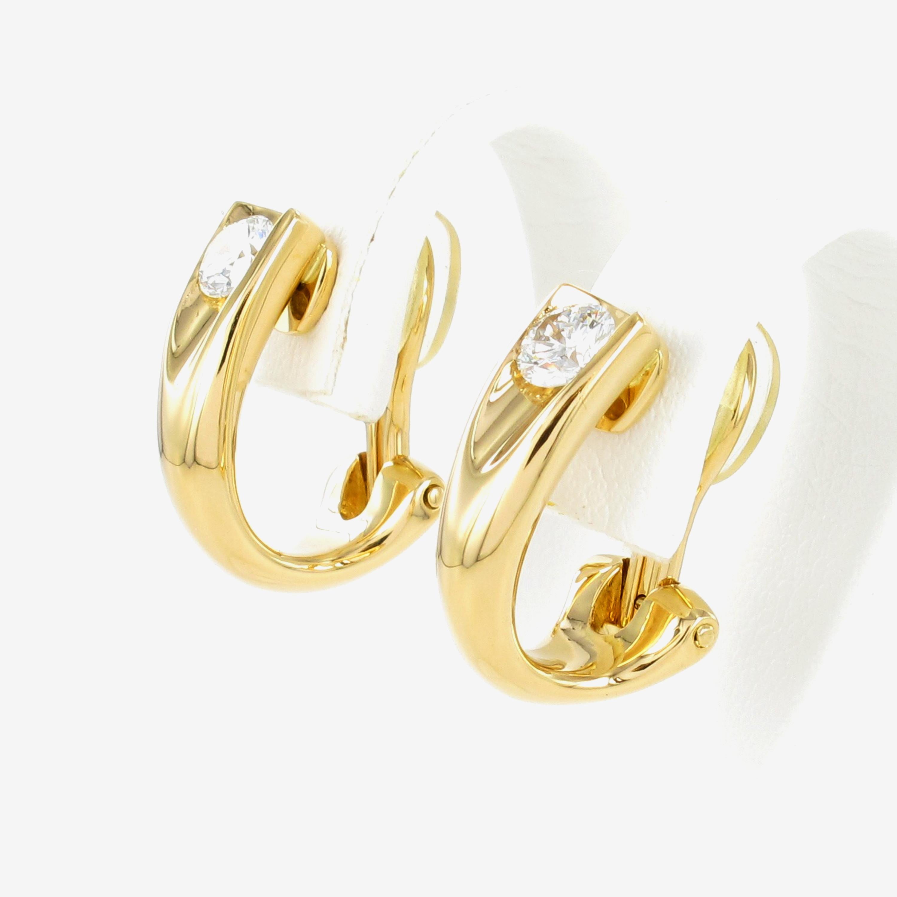 Modern Gübelin Hoop Earclips with Brilliant-Cut Diamonds in 18 Karat Yellow Gold
