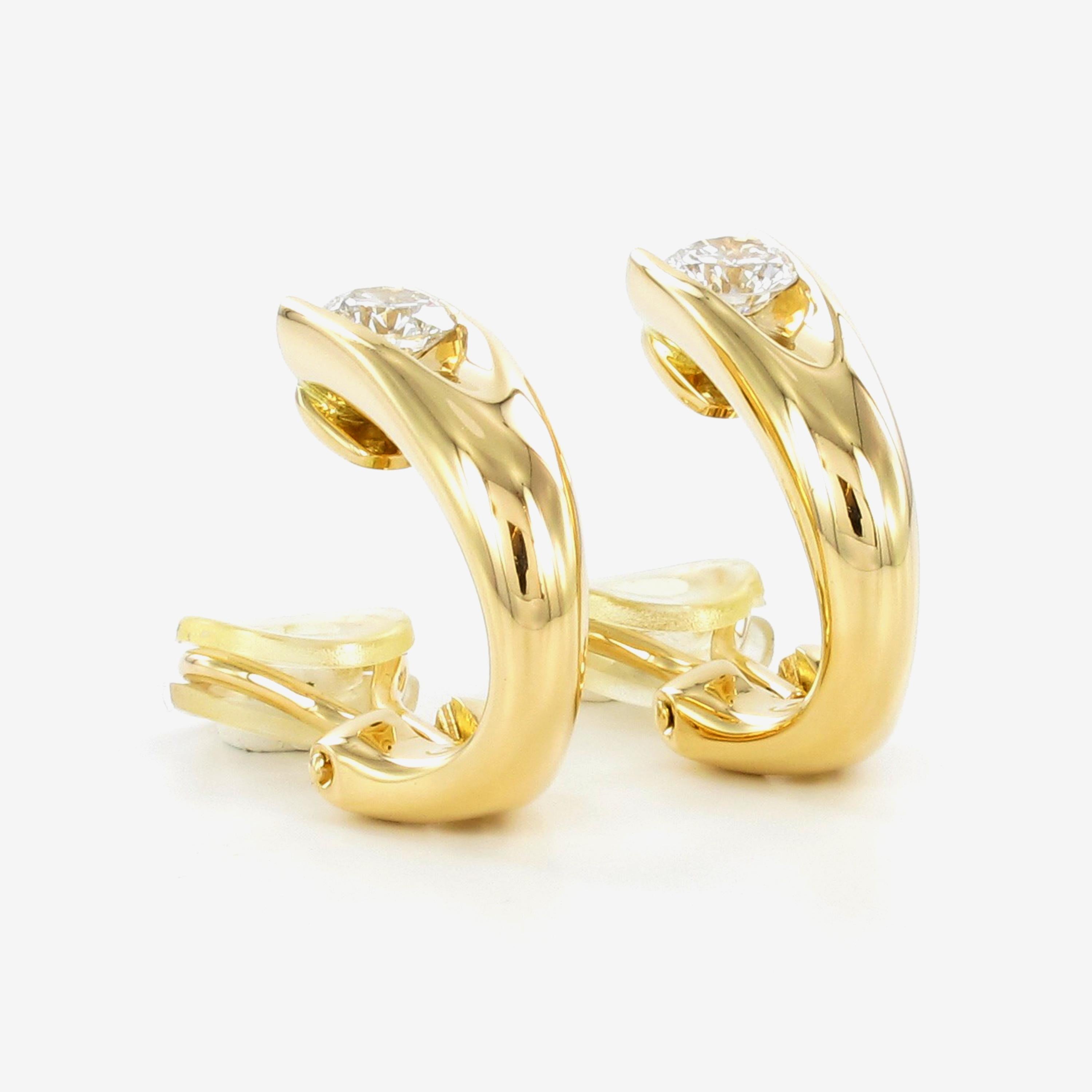 Brilliant Cut Gübelin Hoop Earclips with Brilliant-Cut Diamonds in 18 Karat Yellow Gold