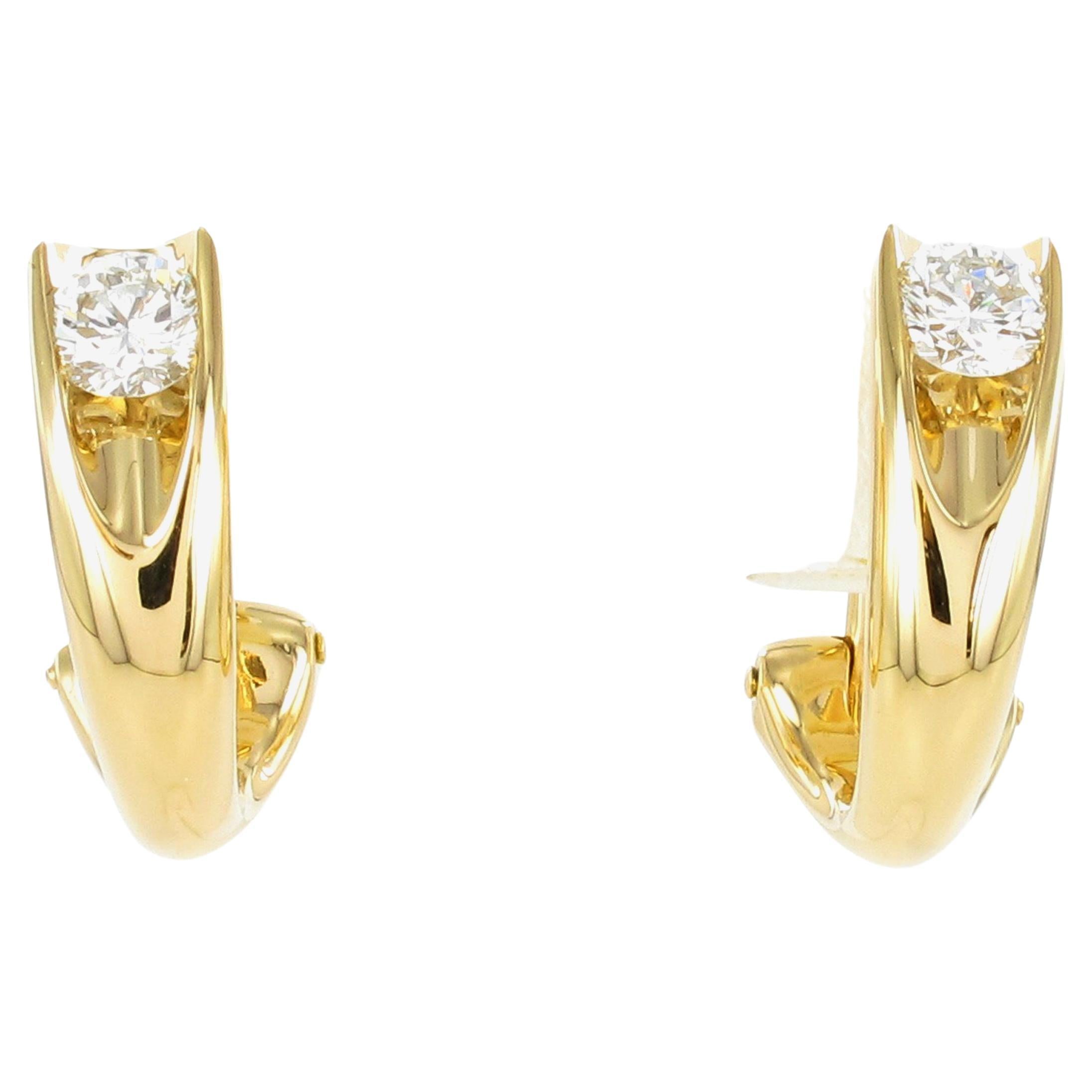 Gübelin Hoop Earclips with Brilliant-Cut Diamonds in 18 Karat Yellow Gold