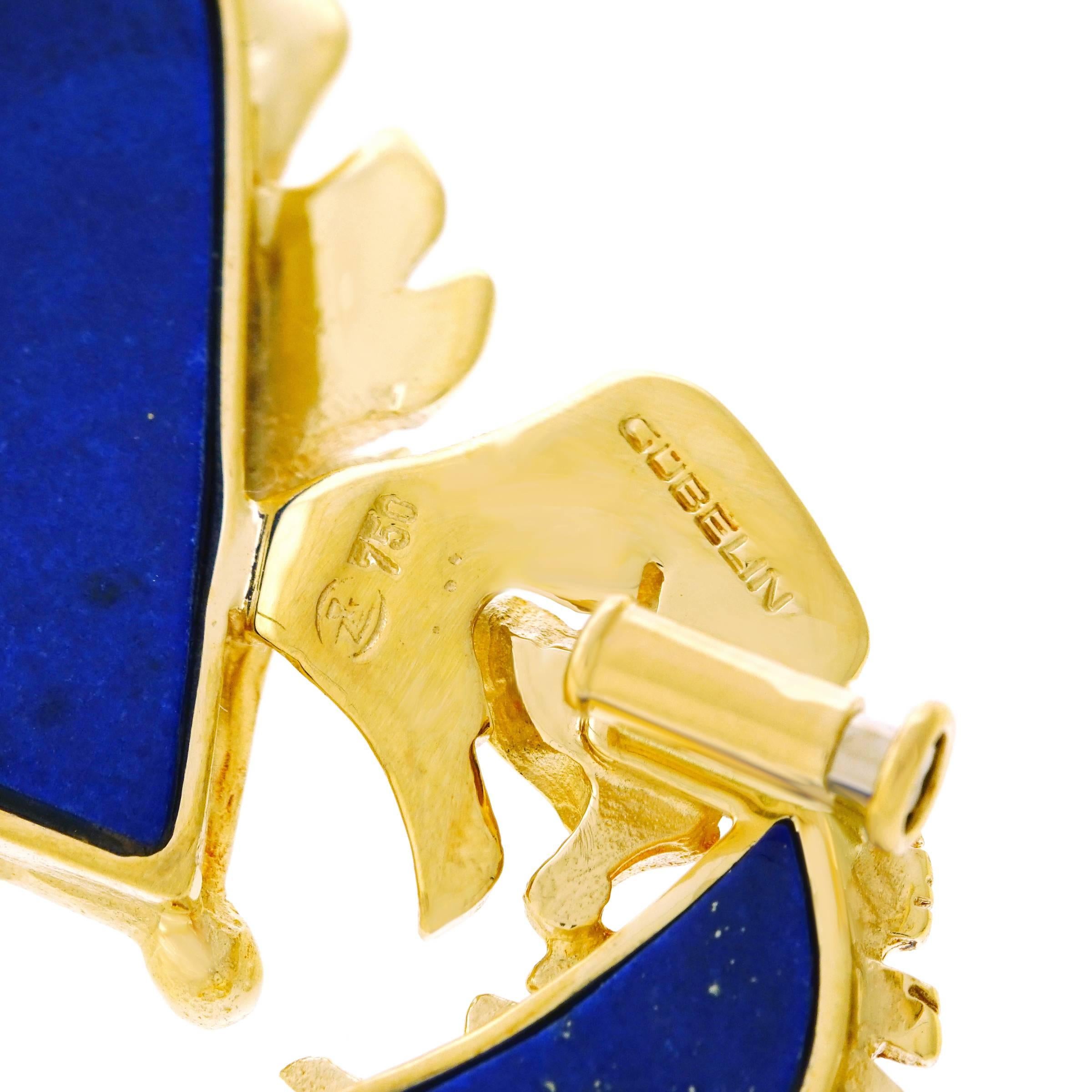 Gubelin Lapis and Sapphire Set Gold Fox Brooch 1