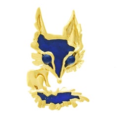 Vintage Gubelin Lapis and Sapphire Set Gold Fox Brooch